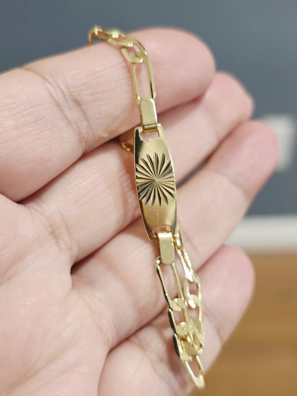 18k Gold Plated Kids ID Link Bracelet with Sunburst Plate